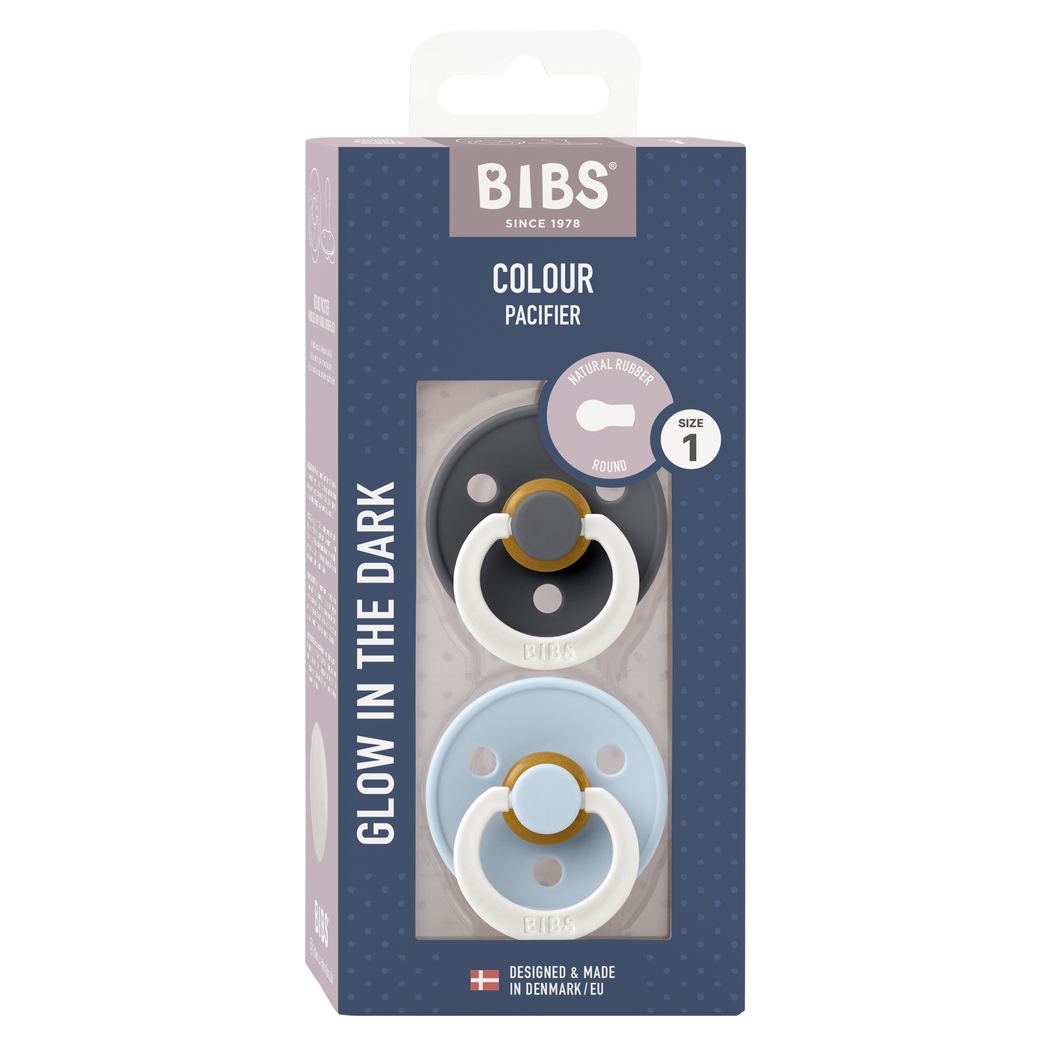 BIBS Colour GLOW 2 Pack - Iron/Baby Blue